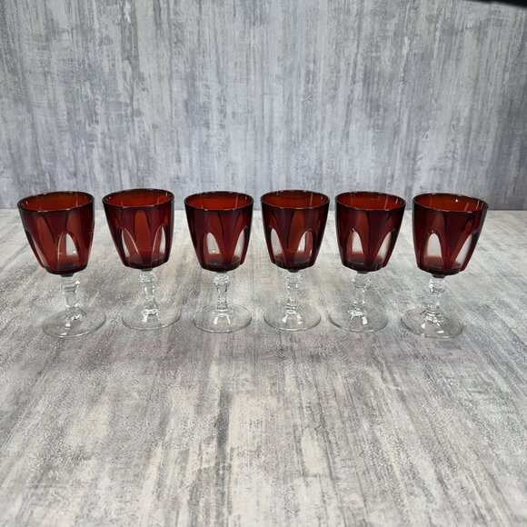 Six (6) Cristal d'Arques Durand Gothic Ruby Red Wine Cordial Glasses - Picture 1 of 10